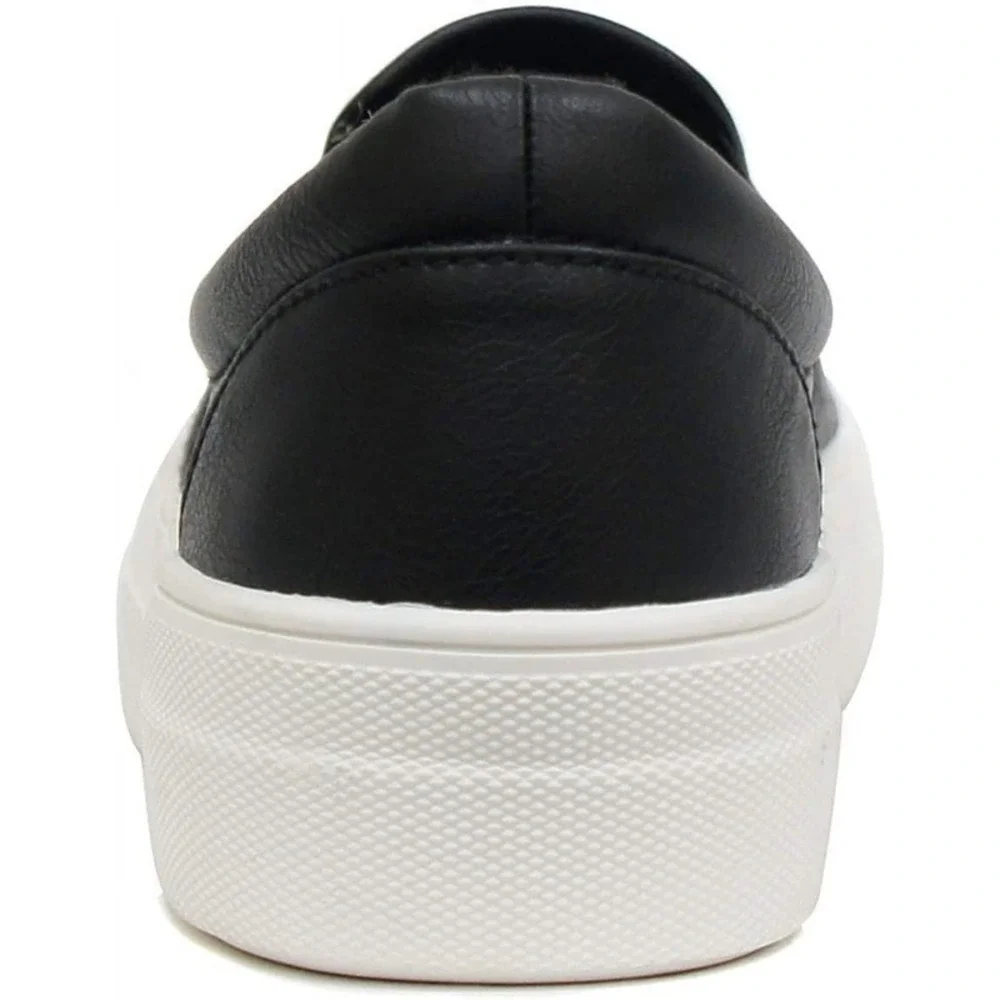 Women's Slip-On Platform Sneakers Memory Foam Faux Leather Black Size 5.5